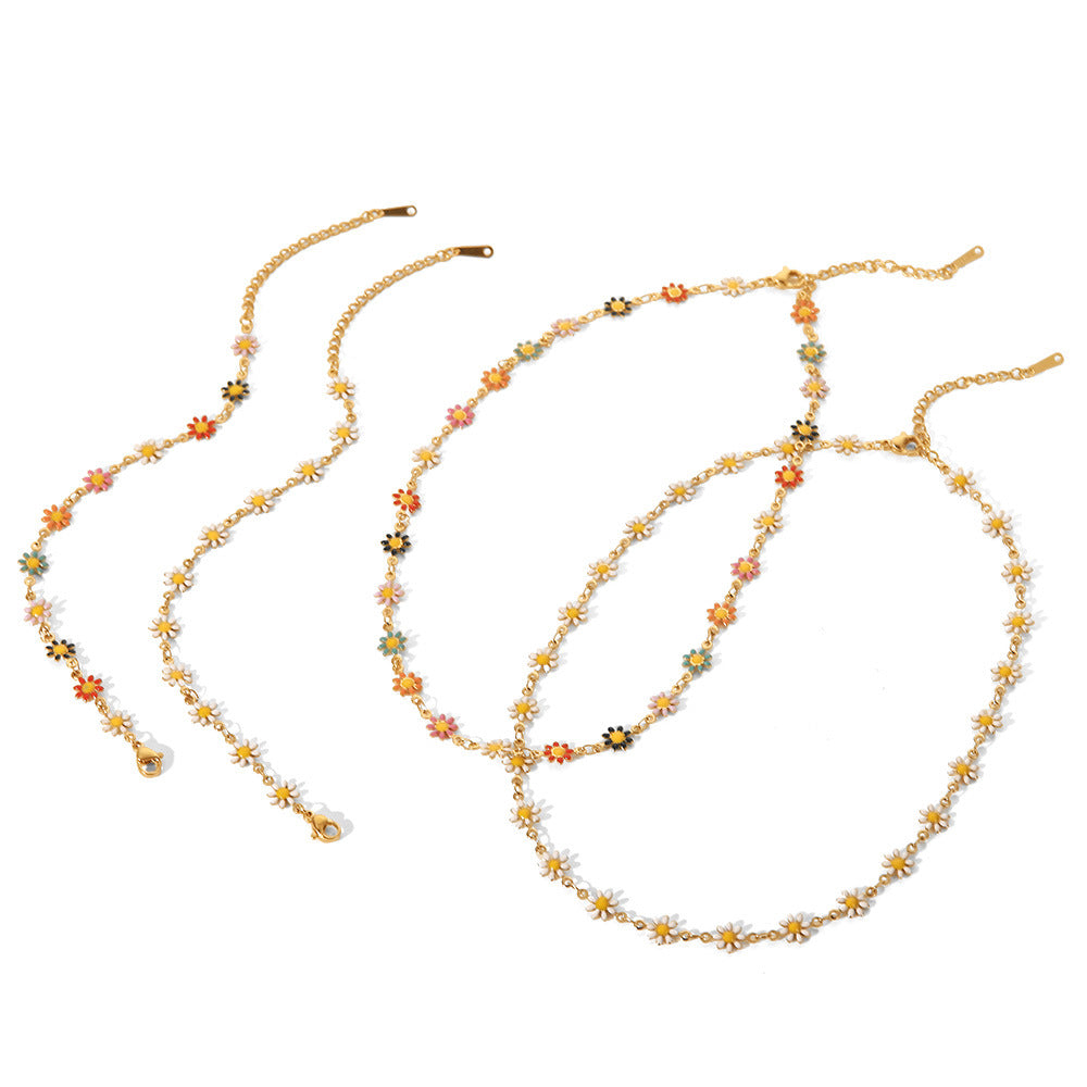 Titanium steel white colored small daisy necklace bracelet