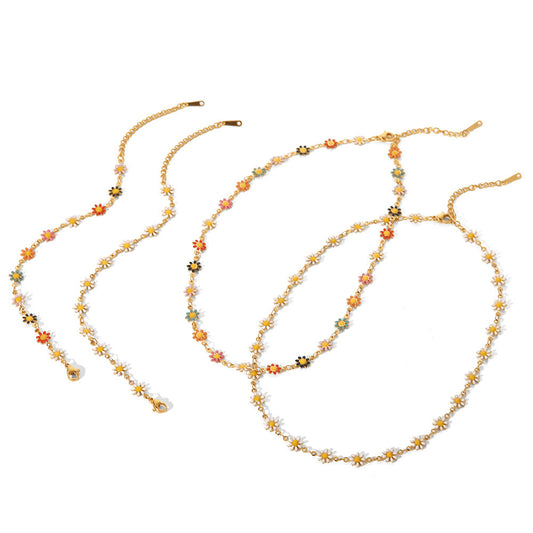 Titanium steel white colored small daisy necklace bracelet