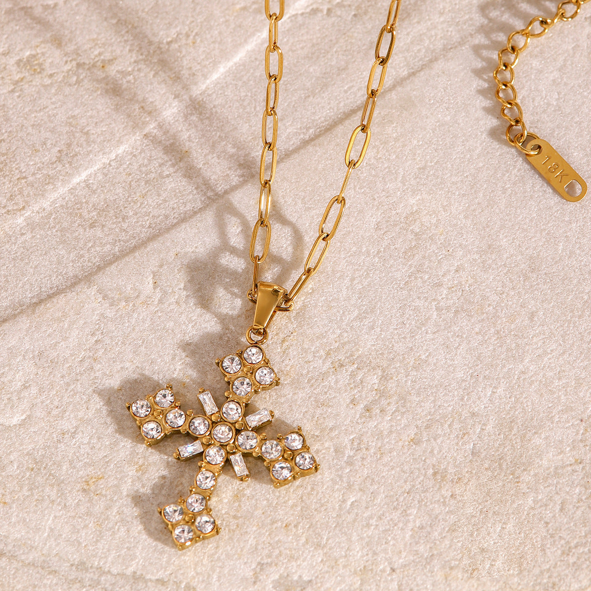 Stainless steel cross full diamond necklace