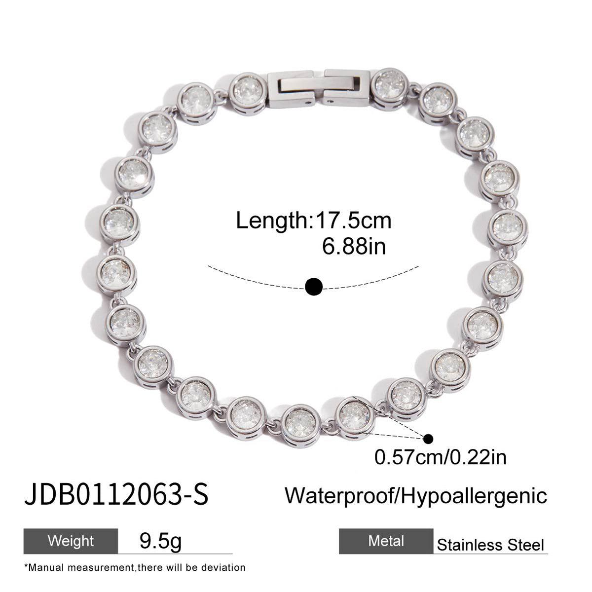 Stainless steel stacked zircon bracelet