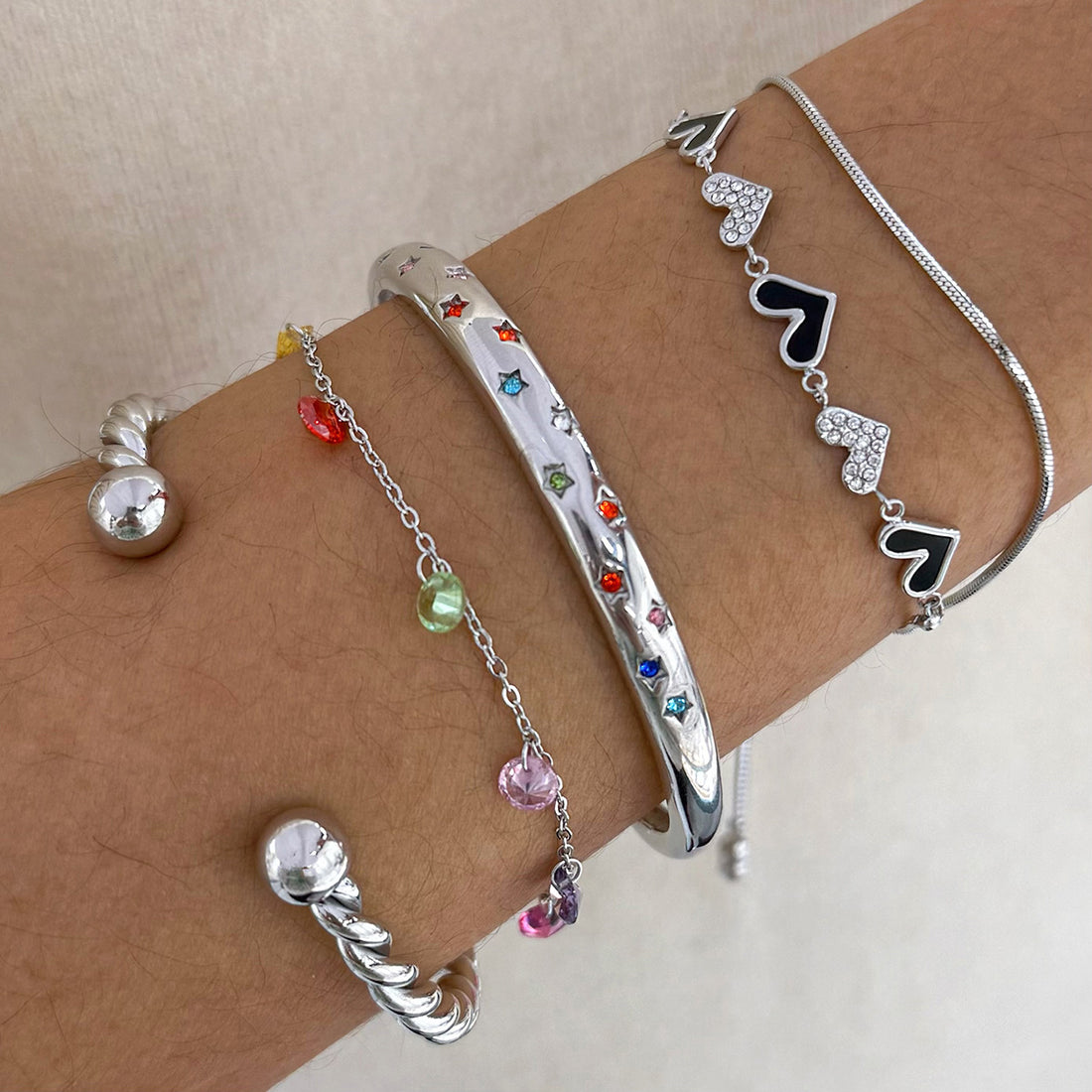 Colored diamond pentagram love pull stacked wear stainless steel bracelet