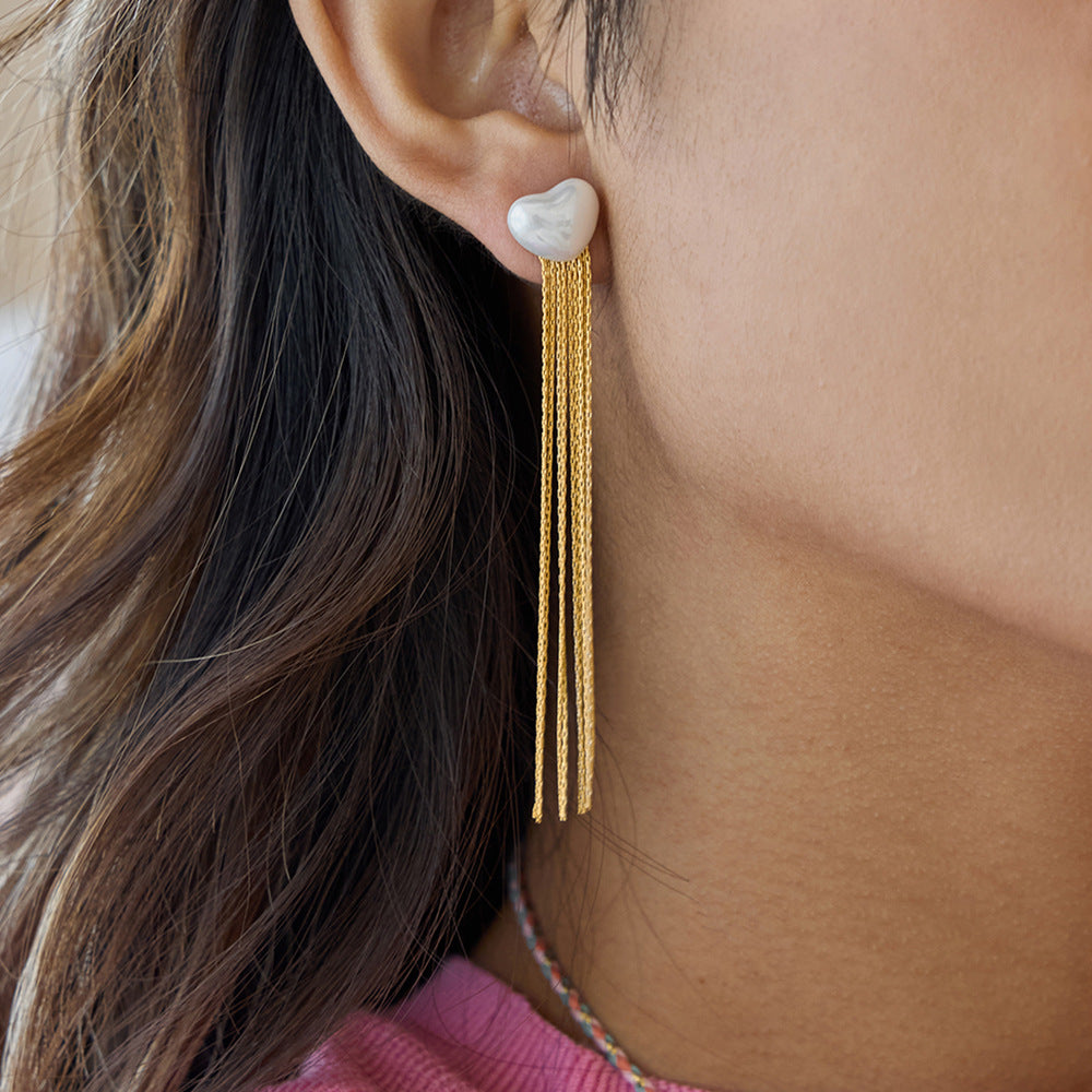 Love fringed pearl earrings