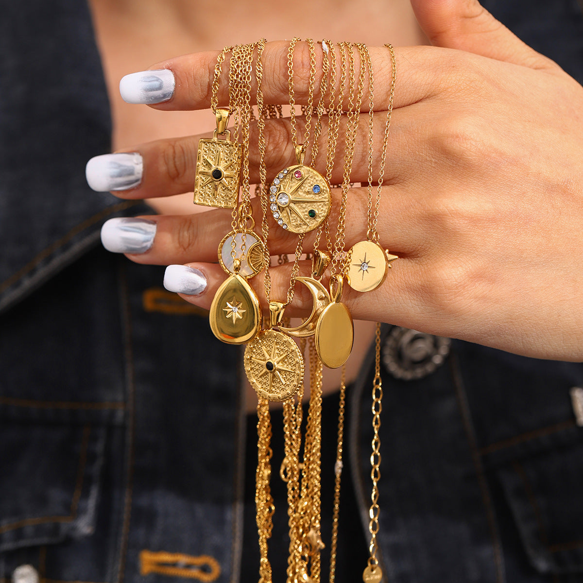 Stainless steel octagram necklace