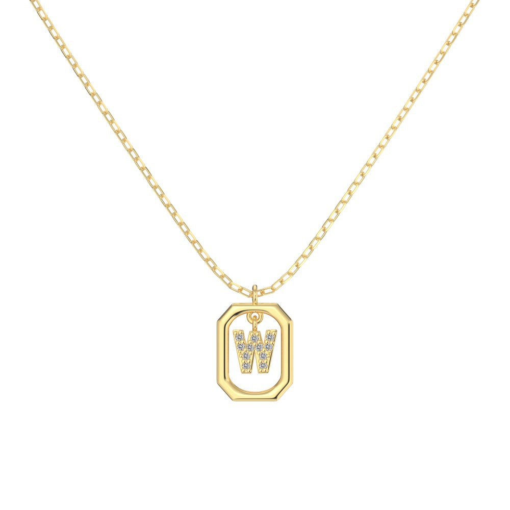 S925 Sterling Silver Hollow Pendant 26 Letter Necklace