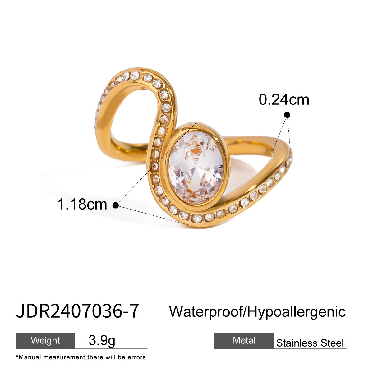 Stainless steel rhinestone irregular ring