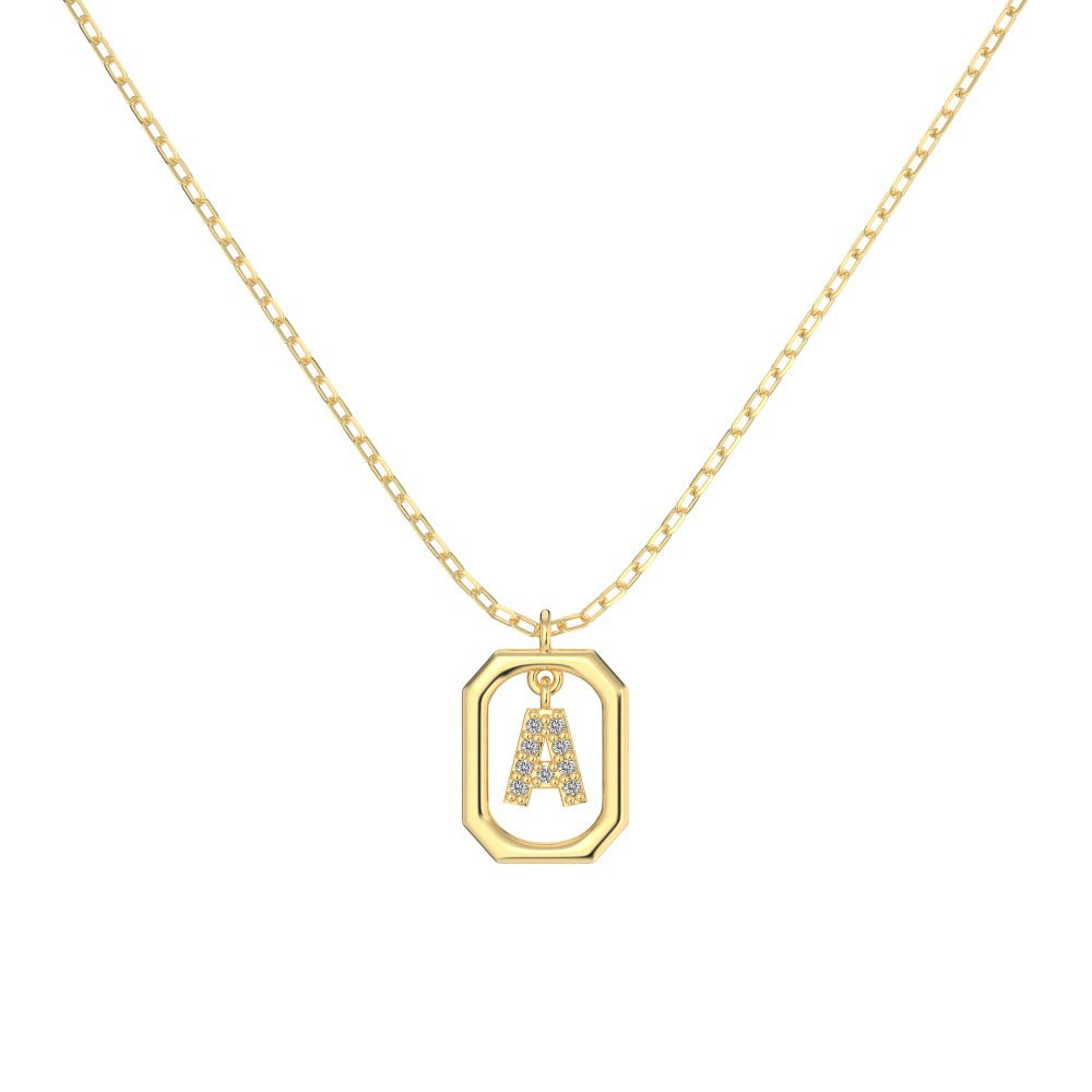 S925 Sterling Silver Hollow Pendant 26 Letter Necklace