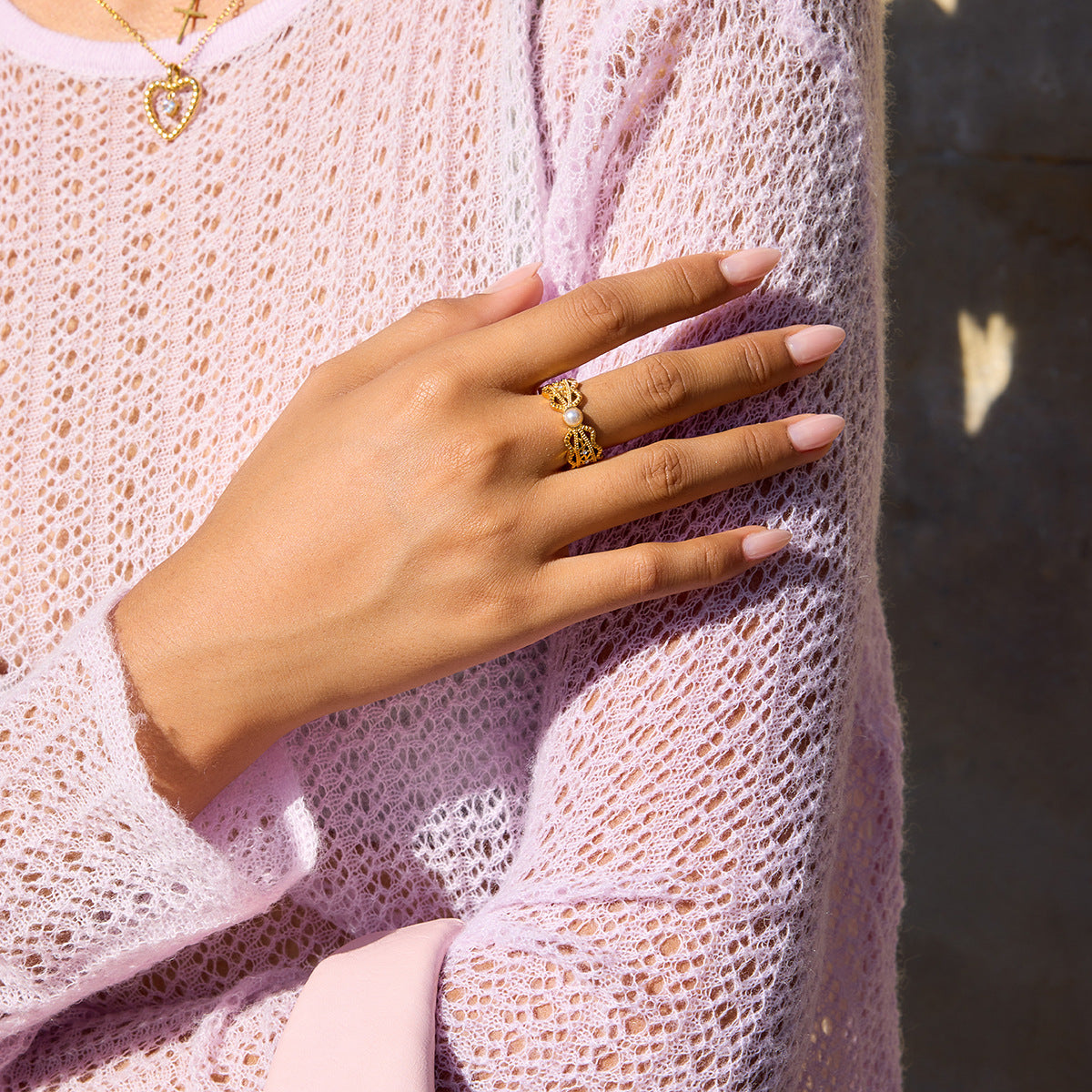 Lace Hollow Gold Stainless Steel Ring