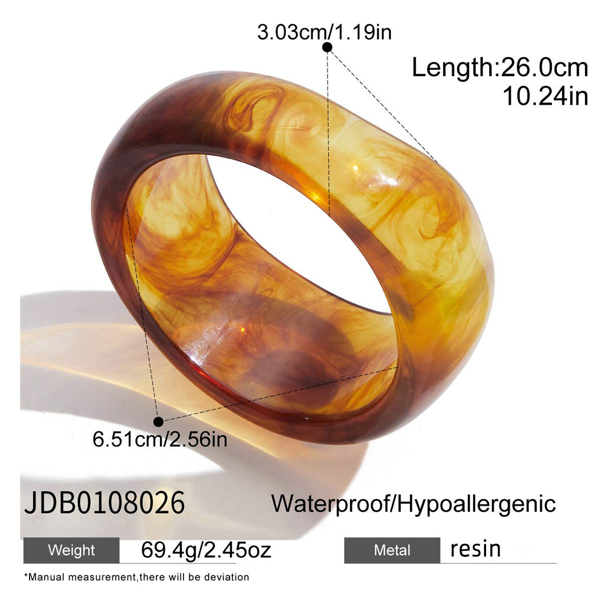 Irregular wide-sided resin bracelet