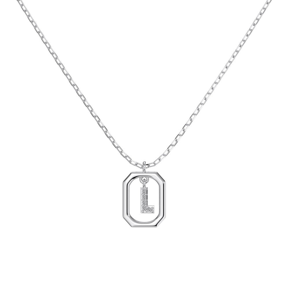 S925 Sterling Silver Hollow Pendant 26 Letter Necklace