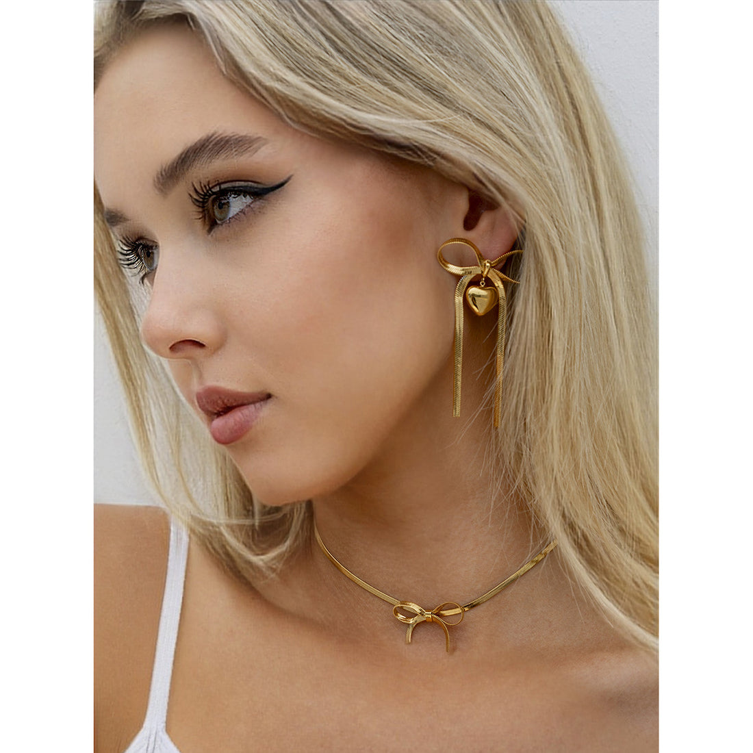 Bow Tassel Series Titanium Steel Earrings Necklace Ring