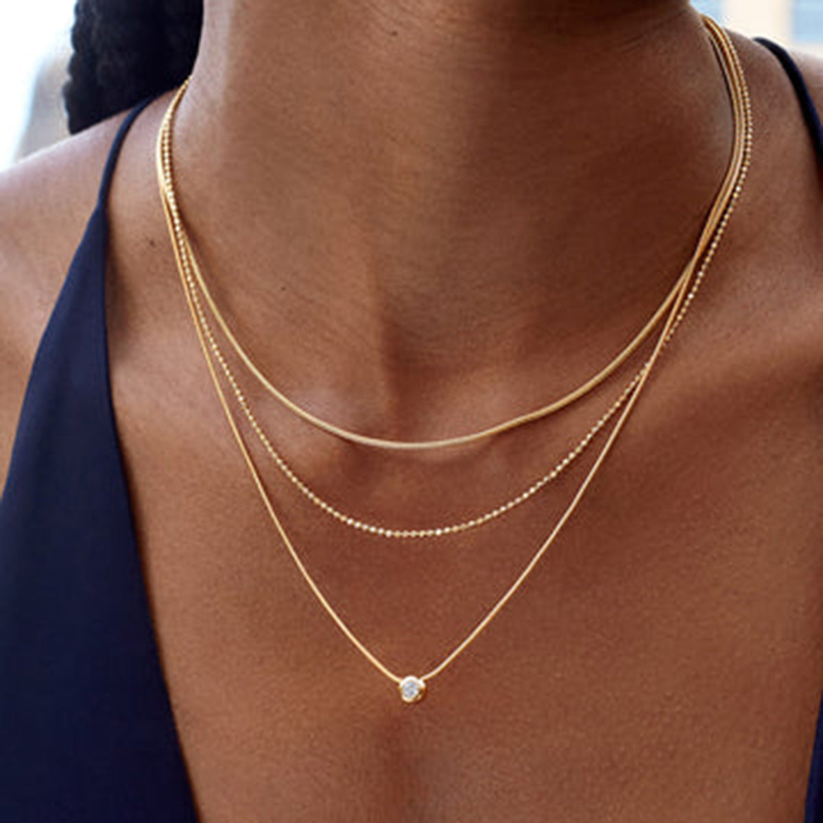 Multi-layer stacked titanium steel necklace