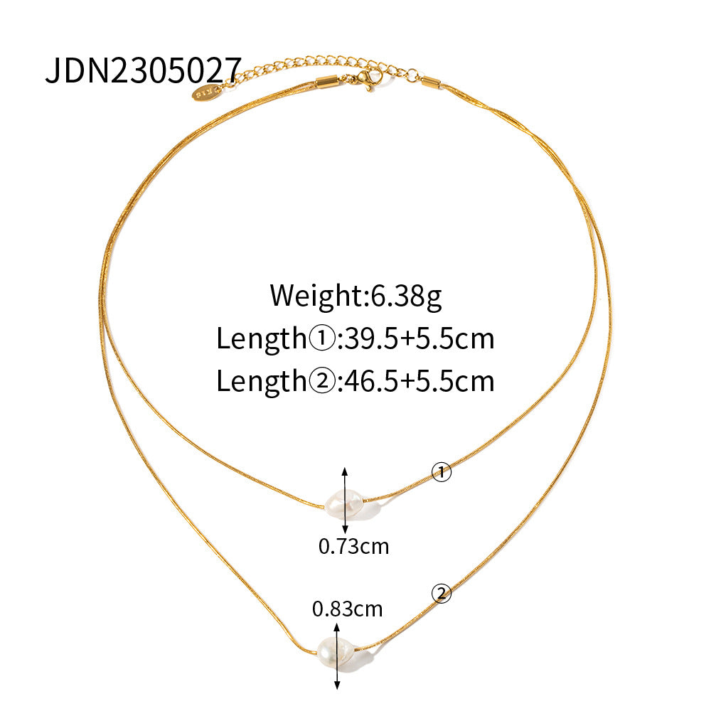 Stainless steel freshwater pearl double-layer non-fading necklace