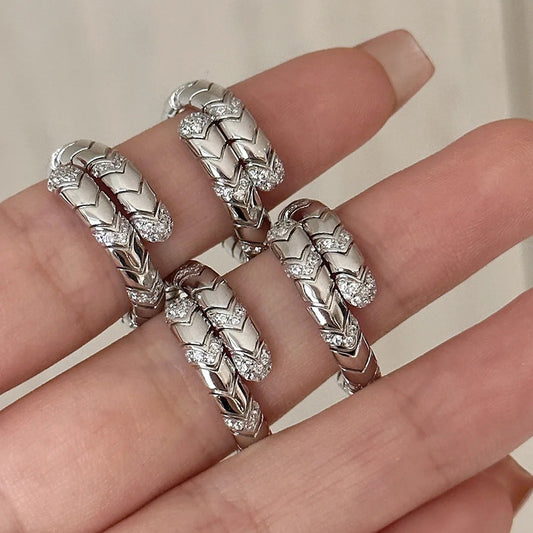 S925 Silver Serpentine Diamond Ring