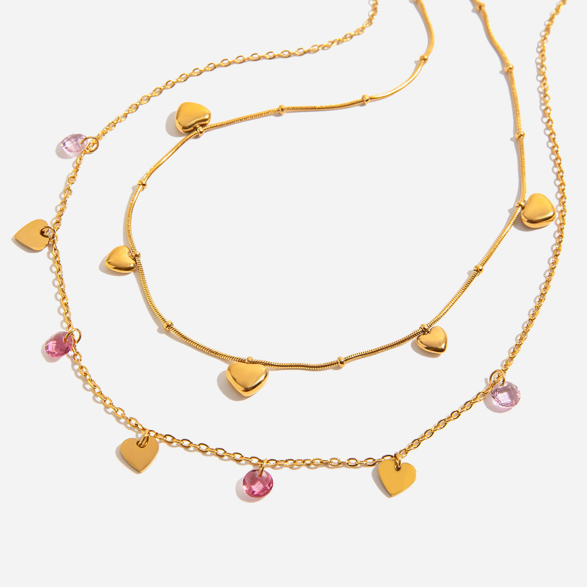 Stainless steel colored love pendant stacked necklace