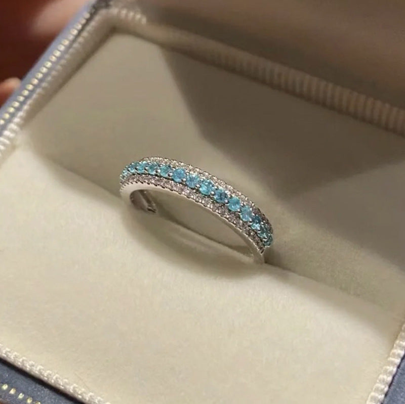 S925 Silver Paraiba Row Diamond Ring