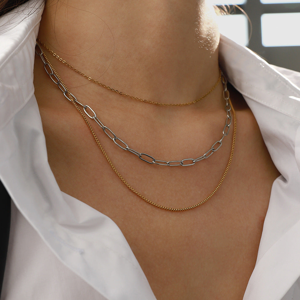 Three-layer stacked titanium steel necklace