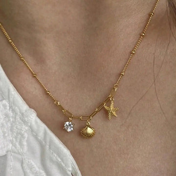 Stainless steel zircon starfish pendant necklace