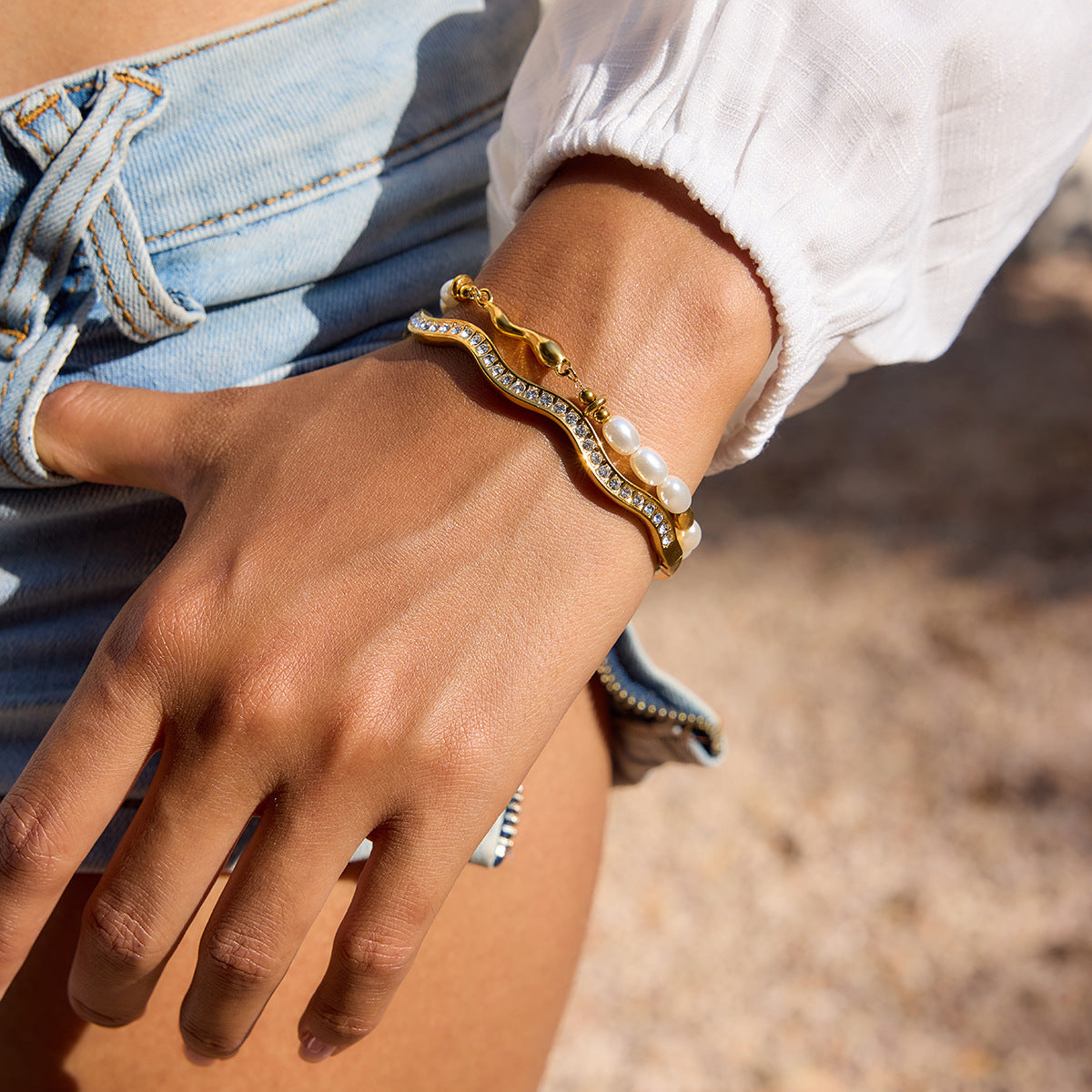 Stainless steel rhinestone buckle bracelet