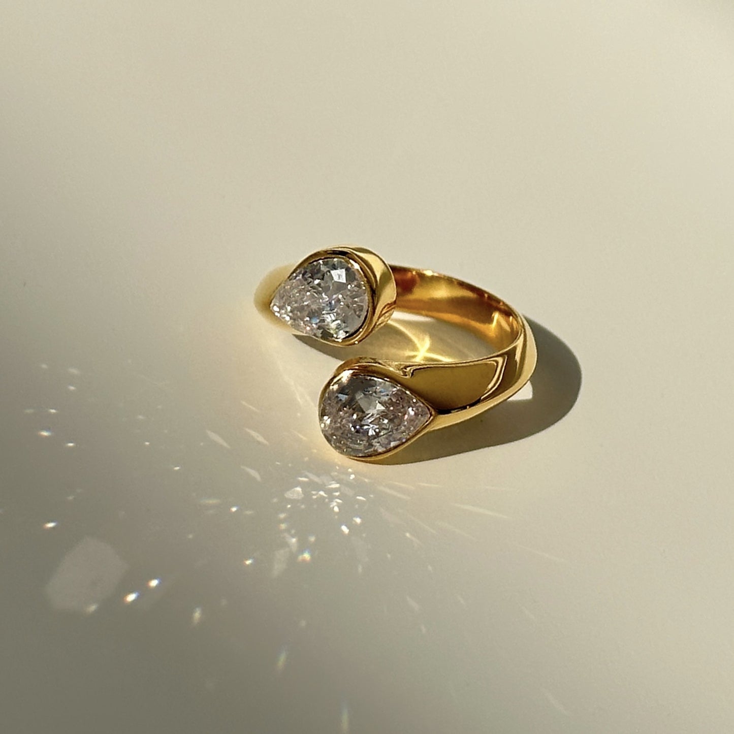 Titanium steel water drop zircon open ring