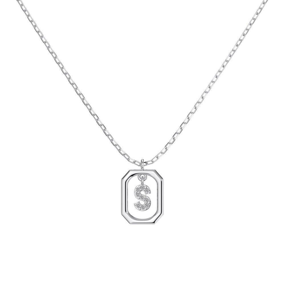S925 Sterling Silver Hollow Pendant 26 Letter Necklace