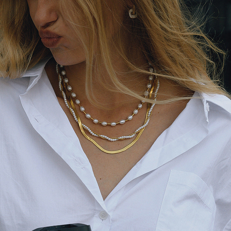 Titanium steel imitation pearl necklace