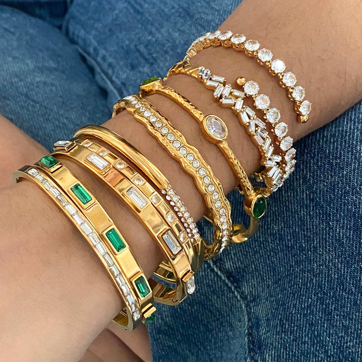 Stainless steel zircon open bracelet