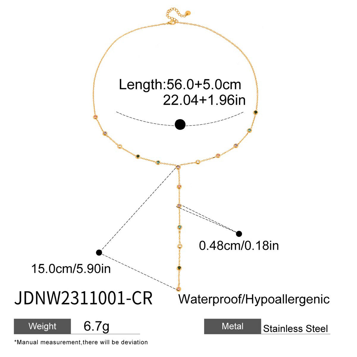 Stainless steel zircon y-shaped sweater chain necklace