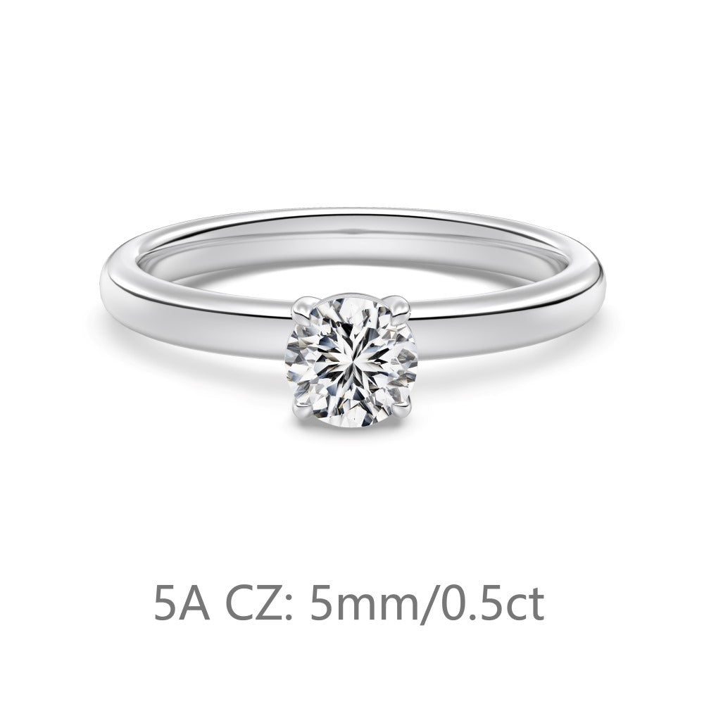 S925 Sterling Silver Single Main Diamond Proposal Wedding Ring