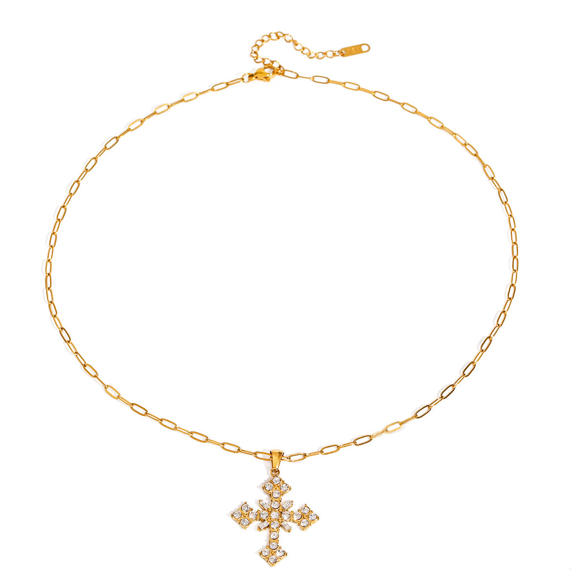 Stainless steel cross full diamond necklace