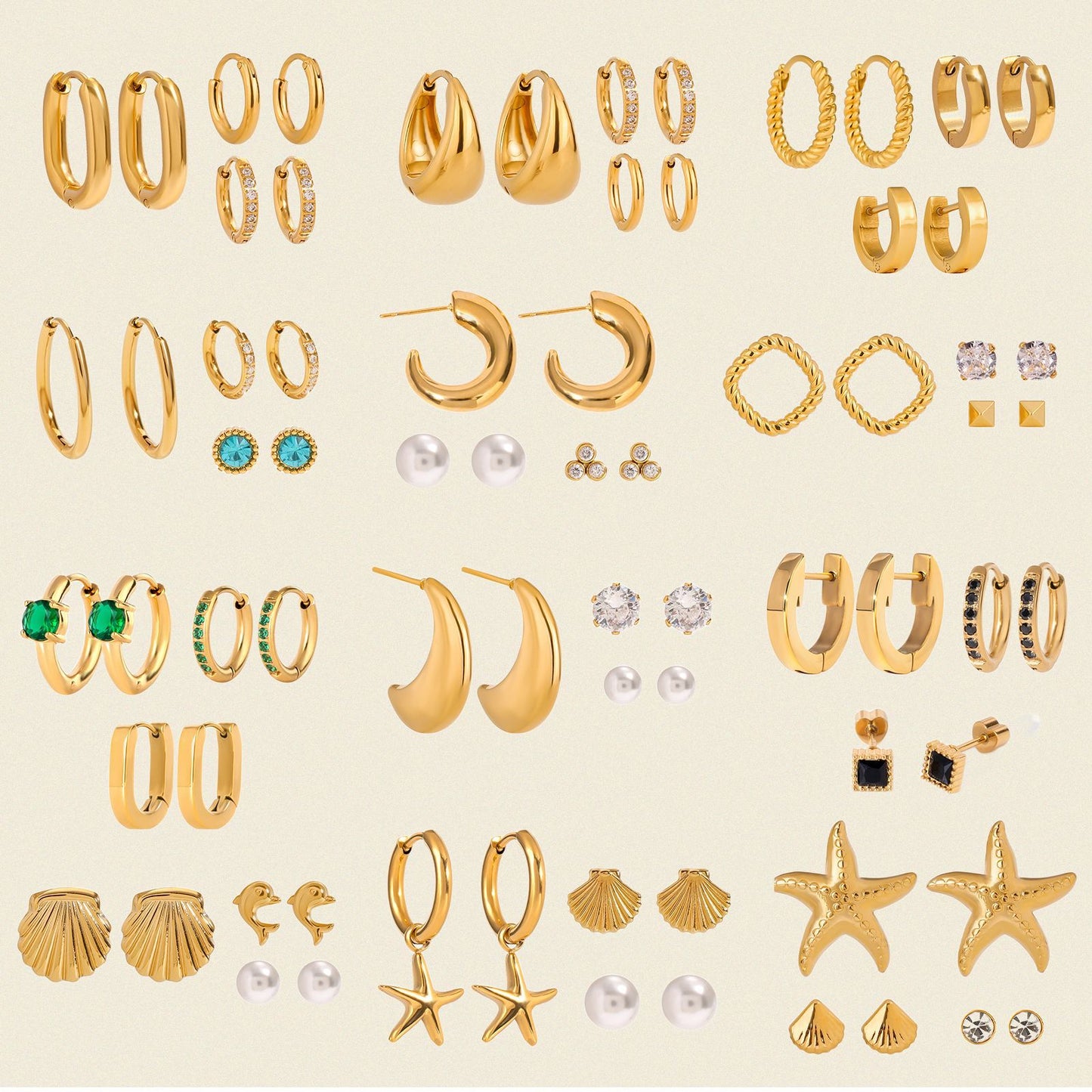 Three pairs of stainless steel zircon stud earrings