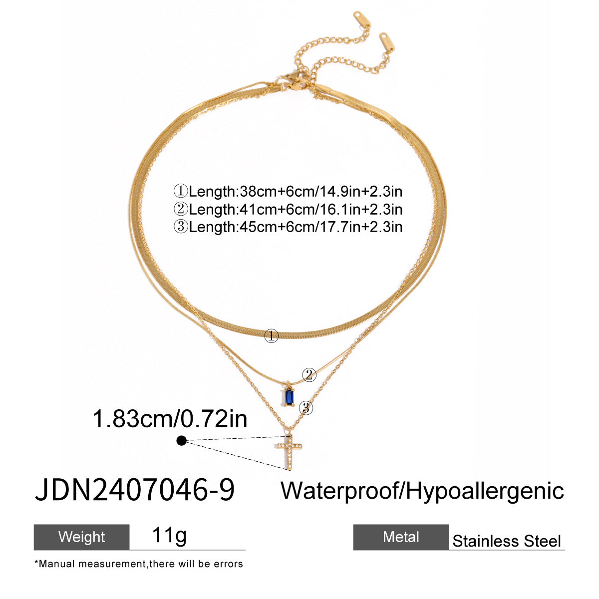 Stainless steel cross multi-layer necklace