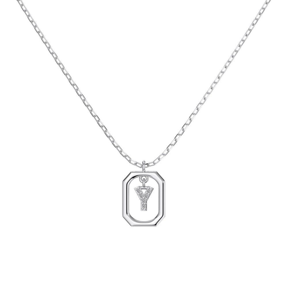 S925 Sterling Silver Hollow Pendant 26 Letter Necklace