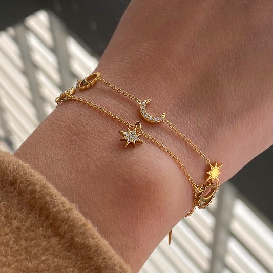 Star Moon Titanium Steel Bracelet with Diamonds