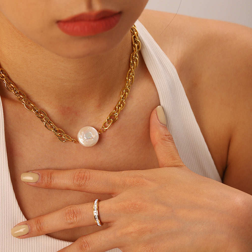 Pearl natural stone stainless steel necklace