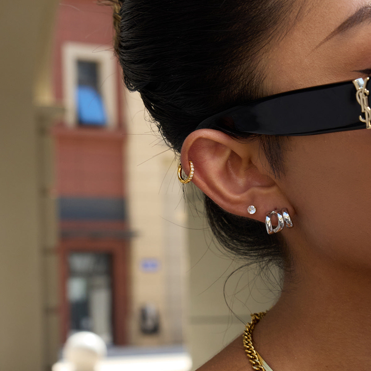 Stainless steel three-layer hollow earrings