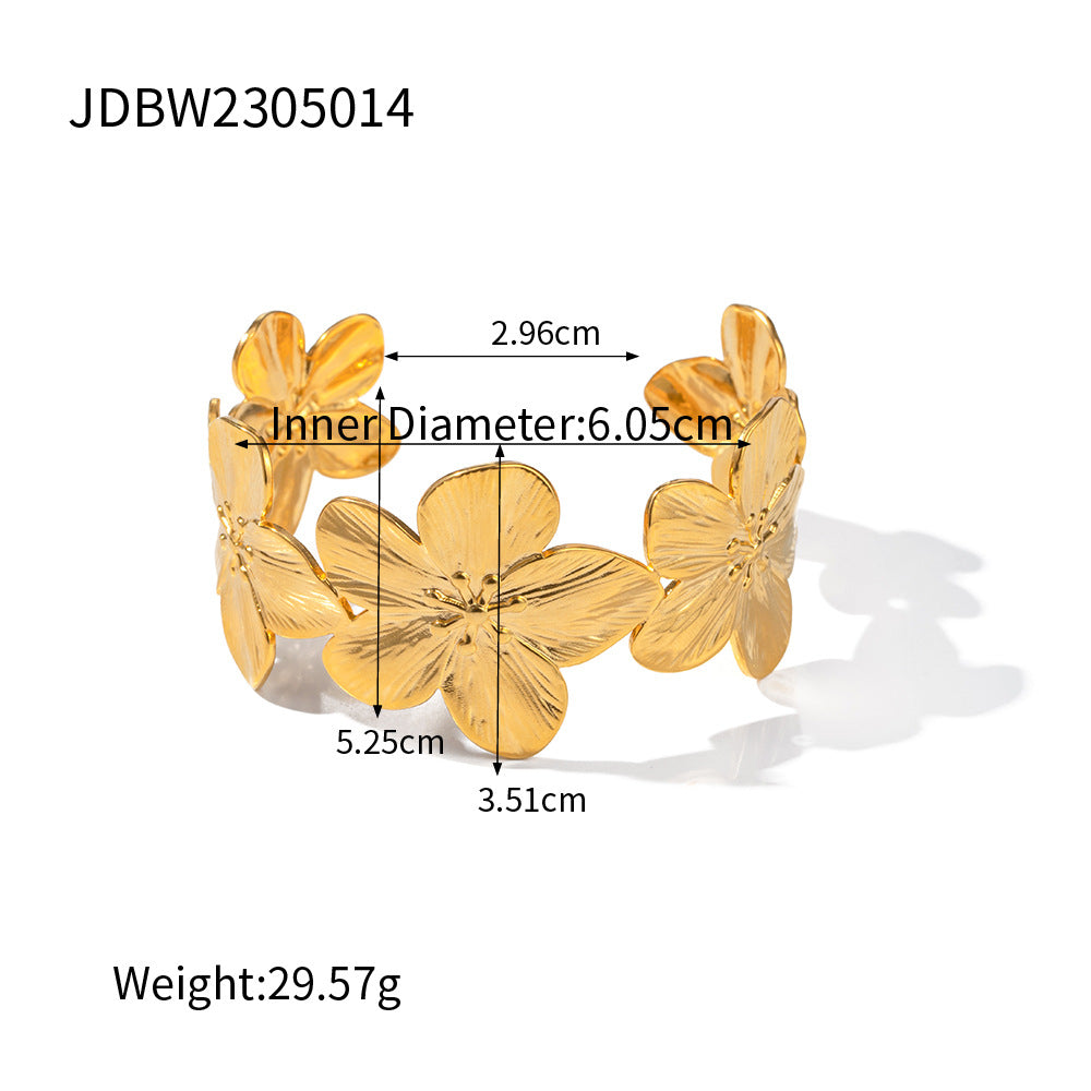 Stainless Steel Flower Necklace Earrings Pearl Ring Open Bracelet