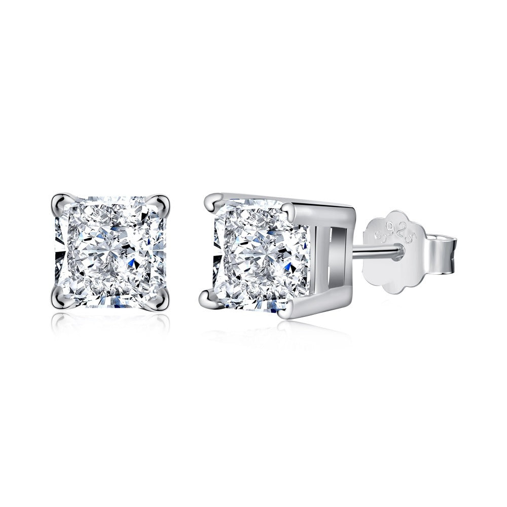 S925 Sterling Silver Wedding White Diamond Stud Earrings