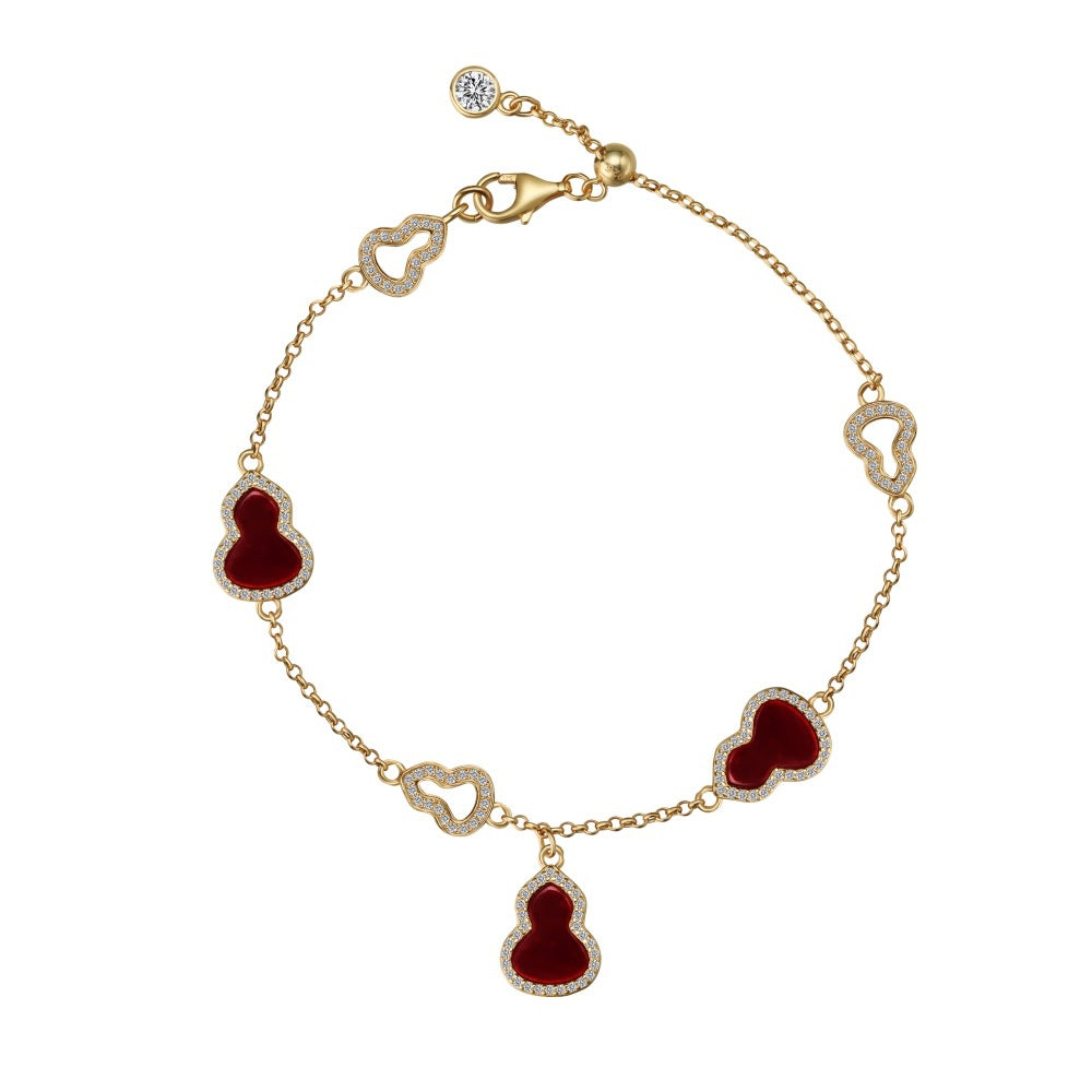 S925 Sterling Silver Gourd Fritillary Agate Good Luck Bracelet