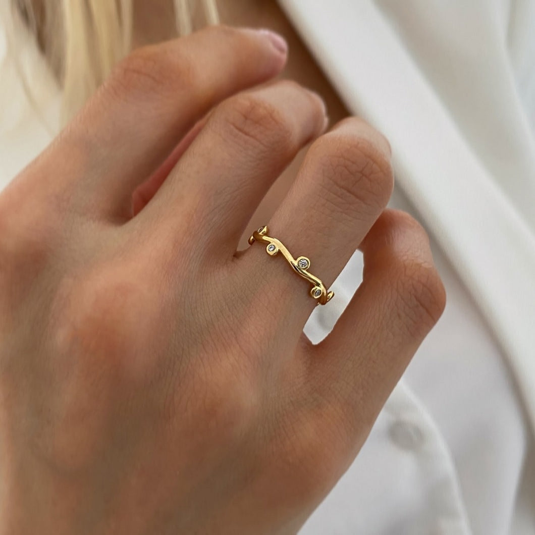 White Diamond Leaf Ring