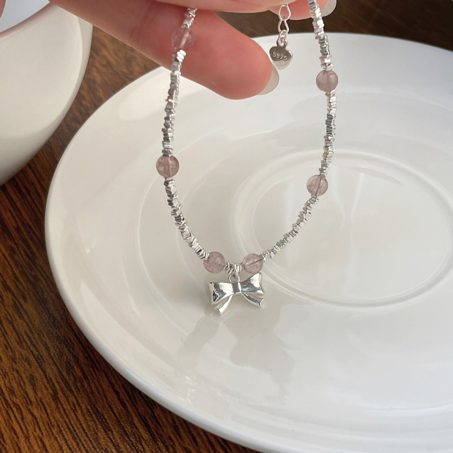 S925 Sterling Silver Crushed Silver Bow Bracelet