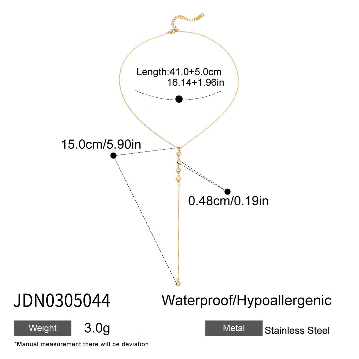 Stainless steel zircon y-shaped sweater chain necklace