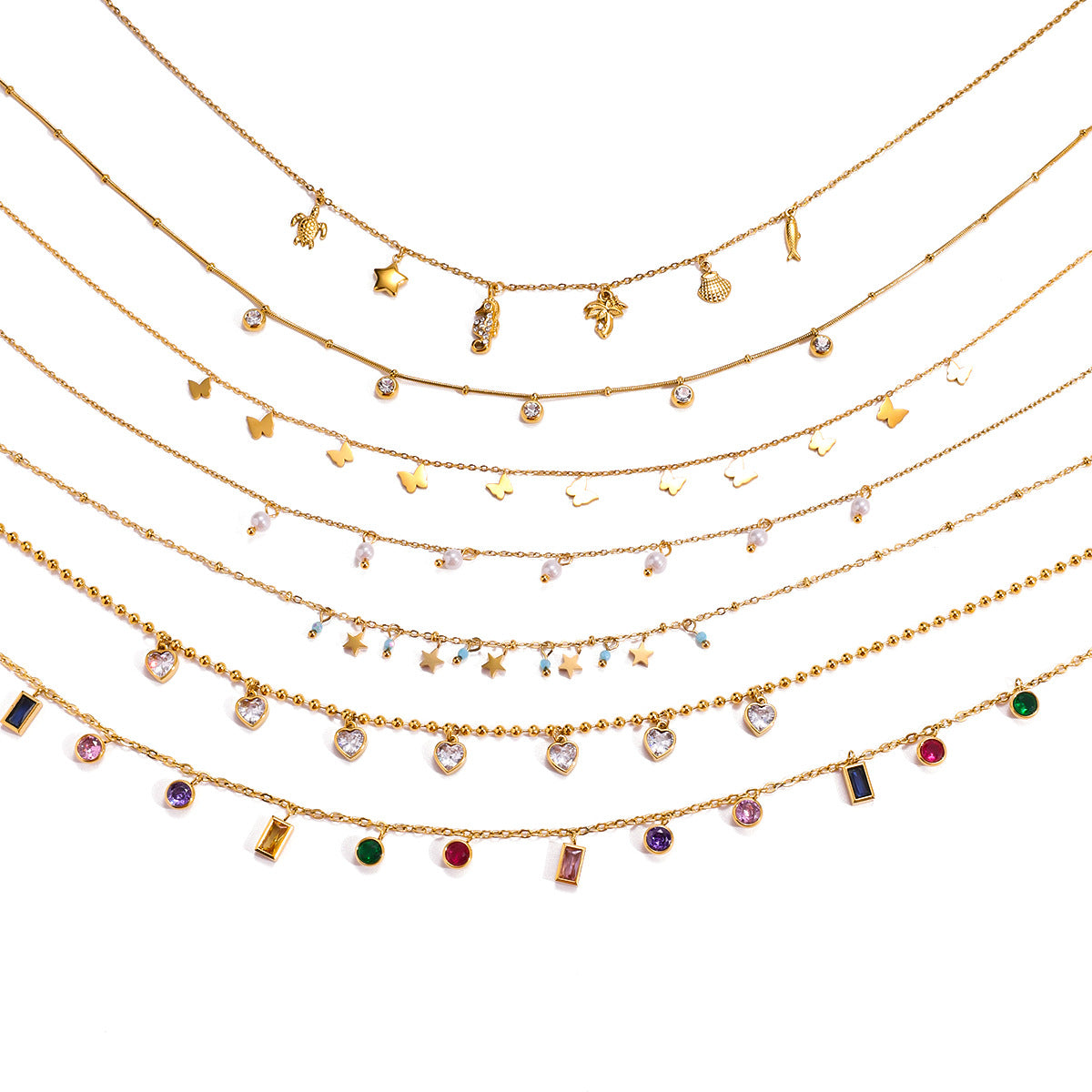 Titanium steel tassel stacked necklace