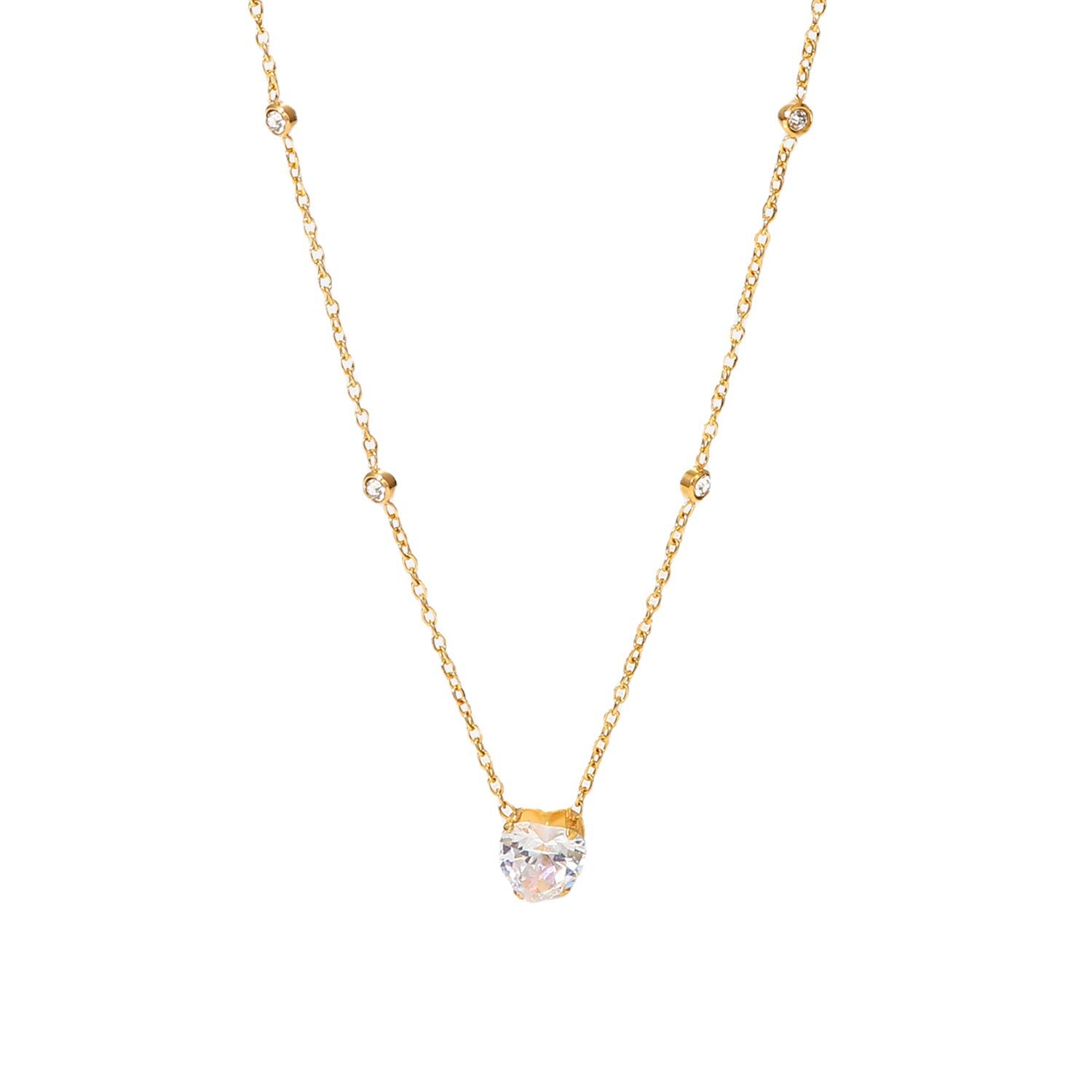 Stainless steel white heart zircon necklace