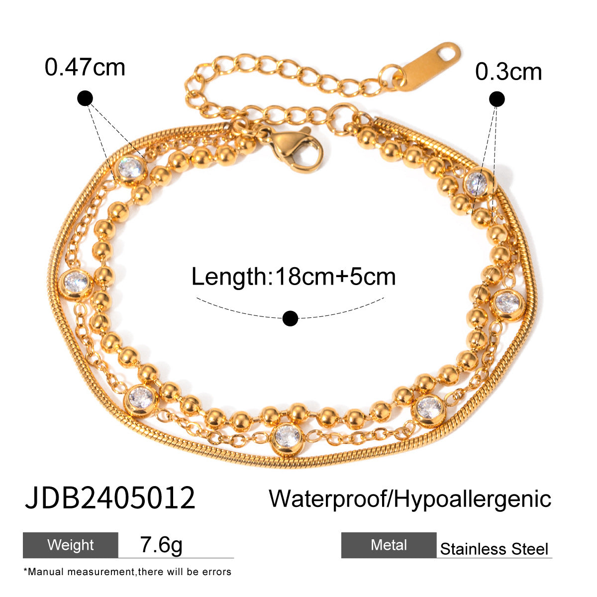 Stainless steel zircon bracelet
