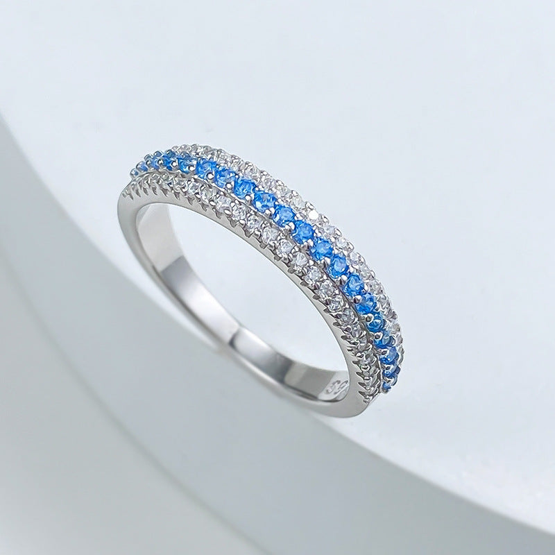 S925 Silver Paraiba Row Diamond Ring