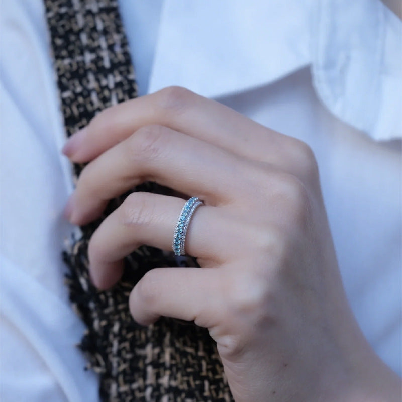 S925 Silver Paraiba Row Diamond Ring