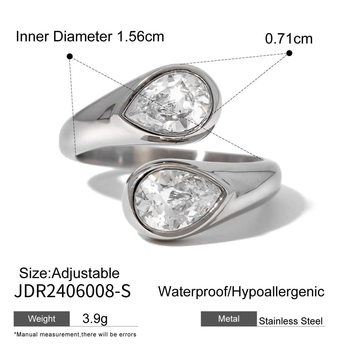 Stainless steel zircon open ring
