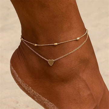 Titanium steel love oval bead double-layer anklet