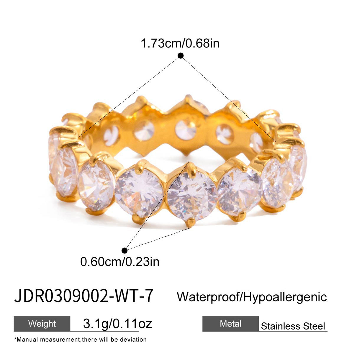 Titanium steel zircon ring does not fade.