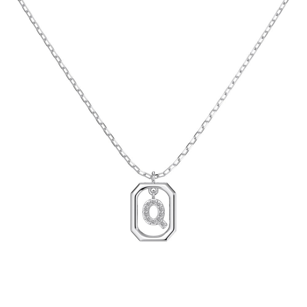 S925 Sterling Silver Hollow Pendant 26 Letter Necklace